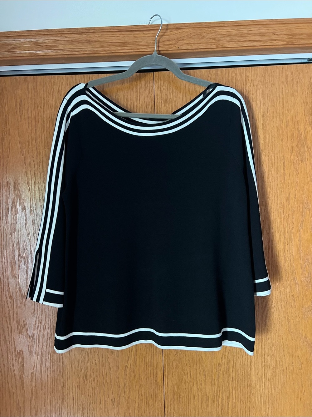 Joseph Ribkoff Black Top with White Stripe Trim